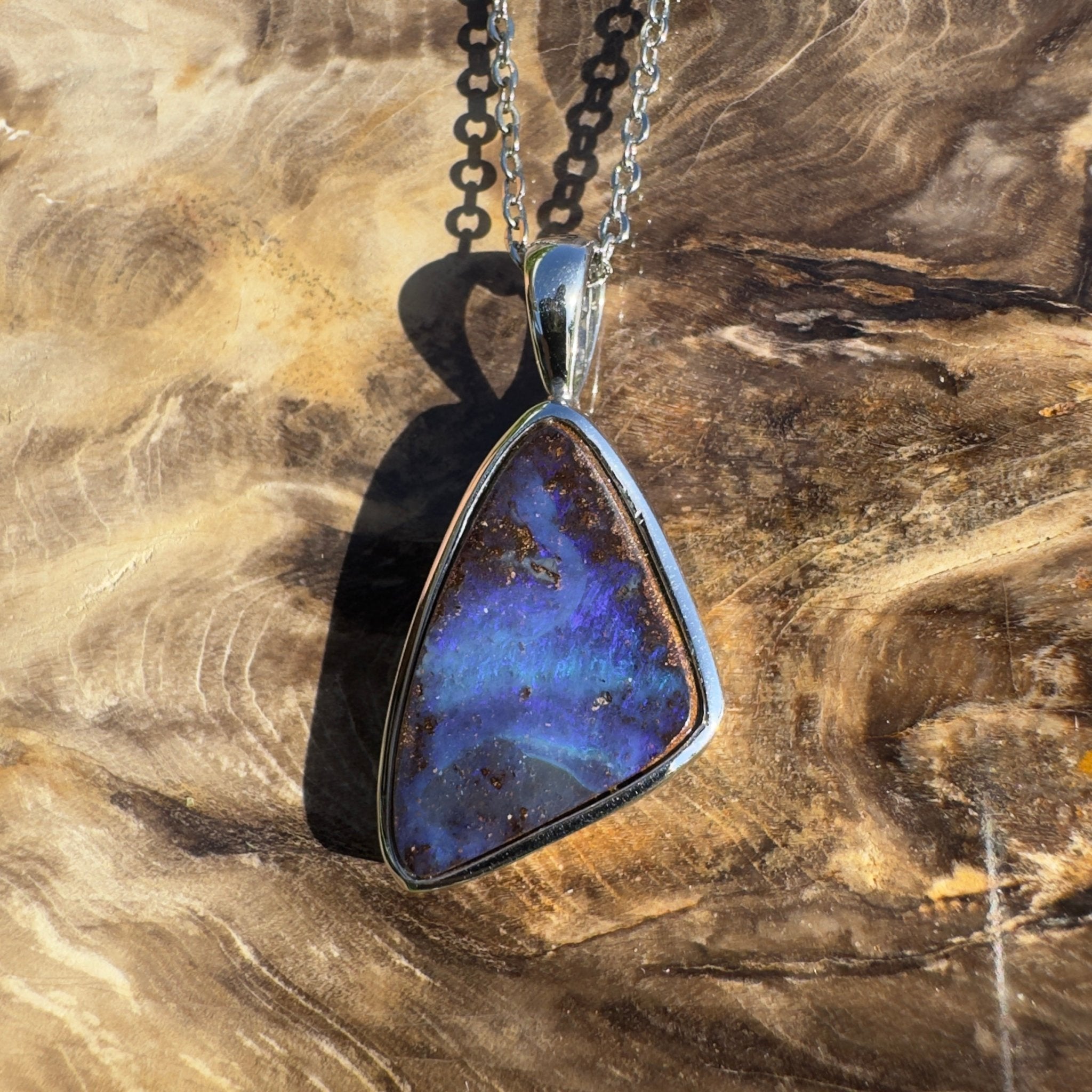 Queensland Deep Tide ~ Queensland Boulder Opal 925 Sterling Silver Pendant Necklace