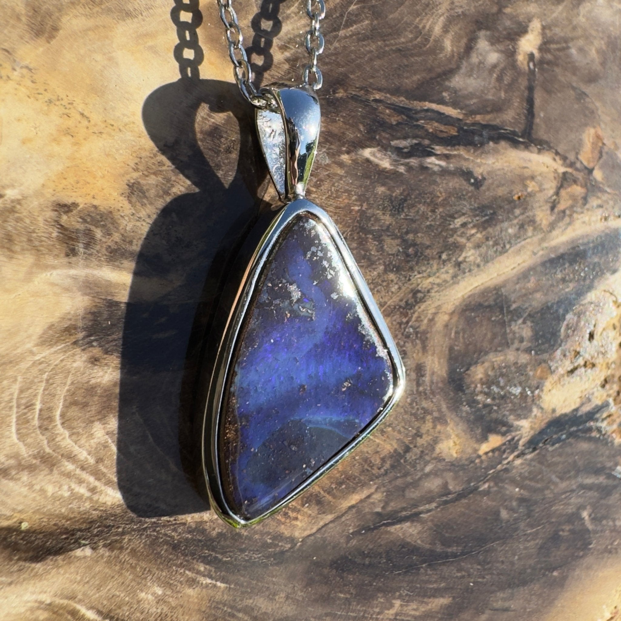 Queensland Deep Tide ~ Queensland Boulder Opal 925 Sterling Silver Pendant Necklace