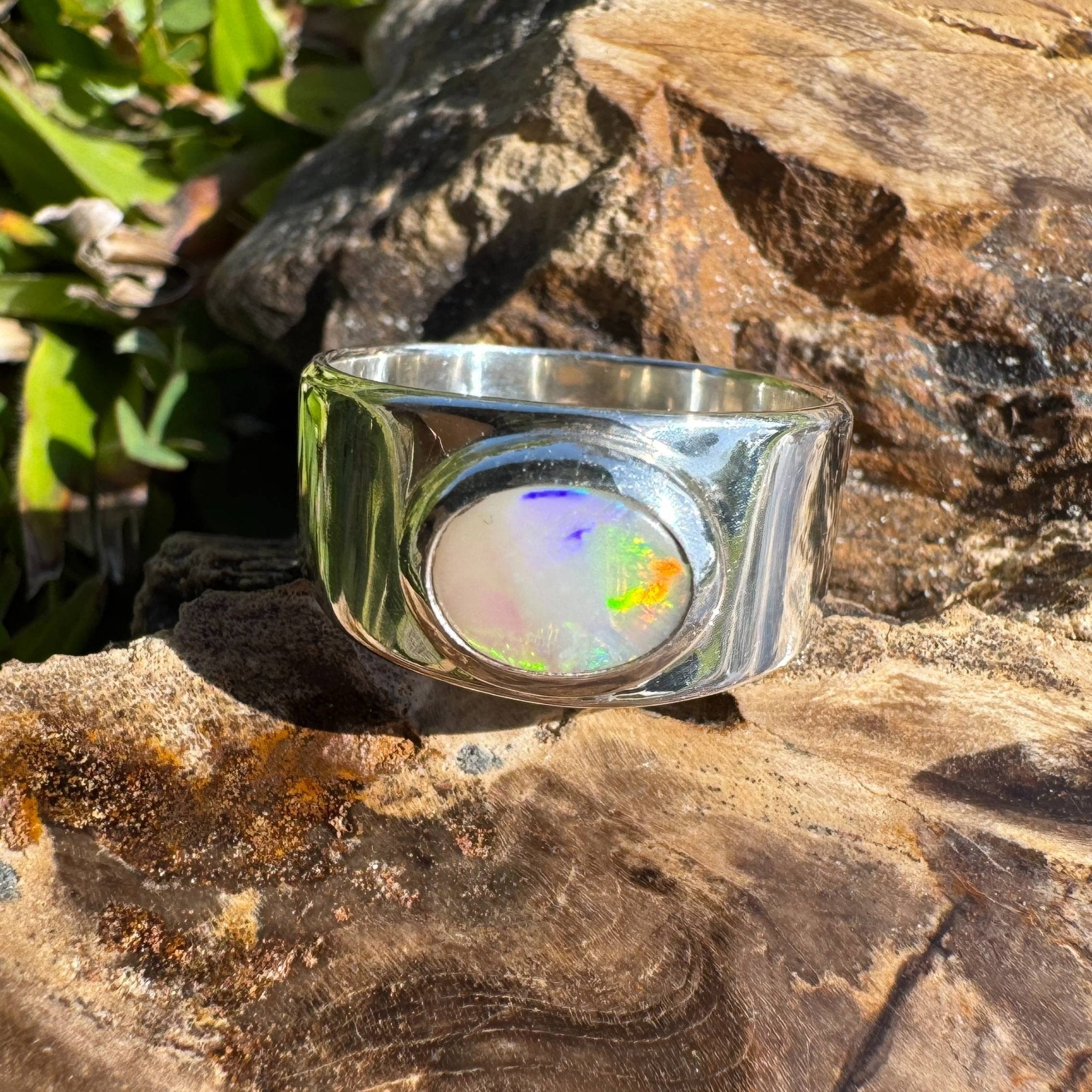 Radiant Horizon ~ 0.8ct Solid Lightning Ridge Opal 925 Sterling Silver Ring