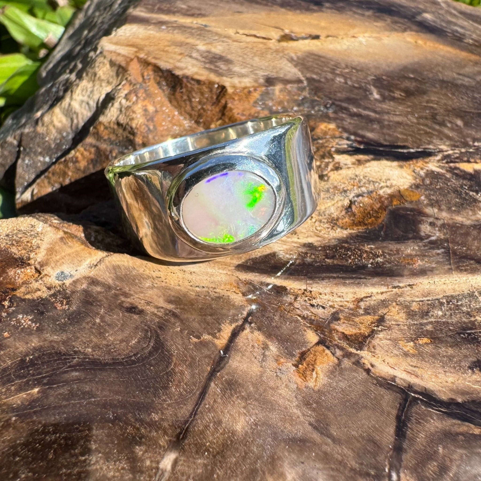 Radiant Horizon ~ 0.8ct Solid Lightning Ridge Opal 925 Sterling Silver Ring