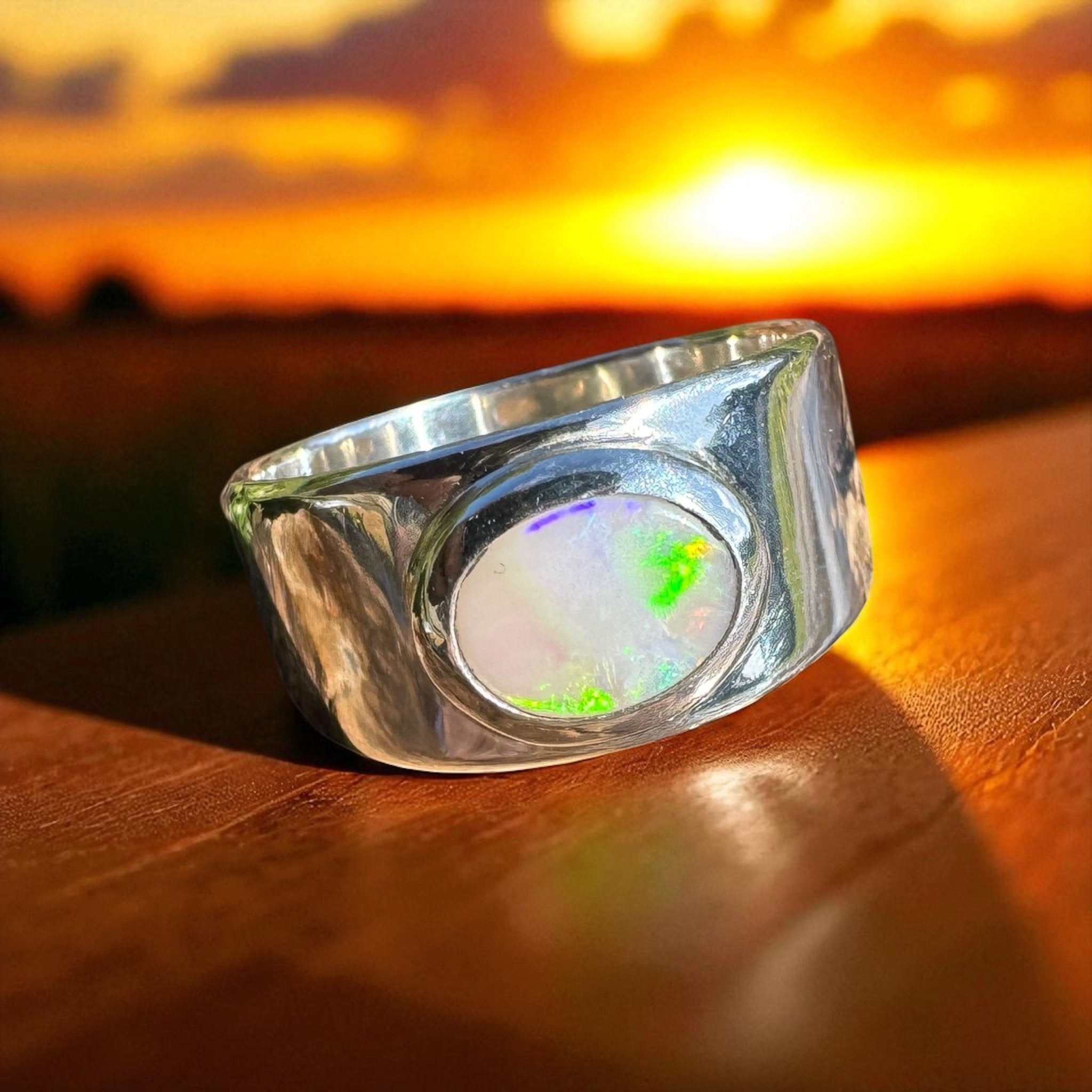 Radiant Horizon ~ 0.8ct Solid Lightning Ridge Opal 925 Sterling Silver Ring