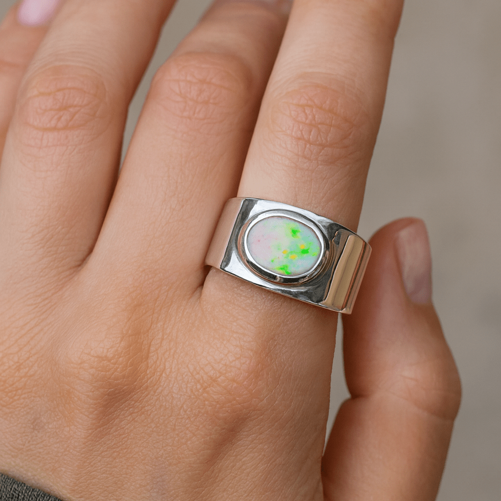 Radiant Horizon ~ 0.8ct Solid Lightning Ridge Opal 925 Sterling Silver Ring