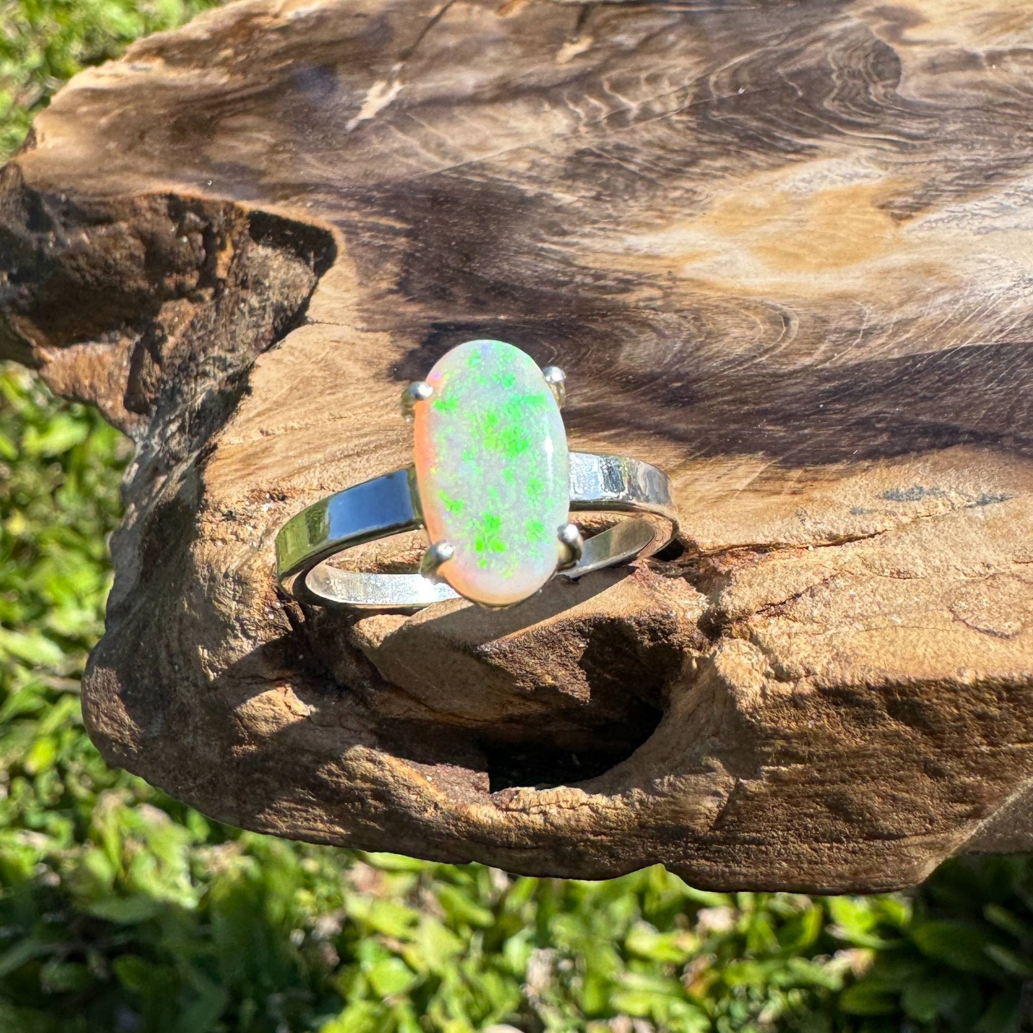Radiant Pastures ~ 2.2ct SolidLightning Ridge Opal 925 Sterling Silver Ring