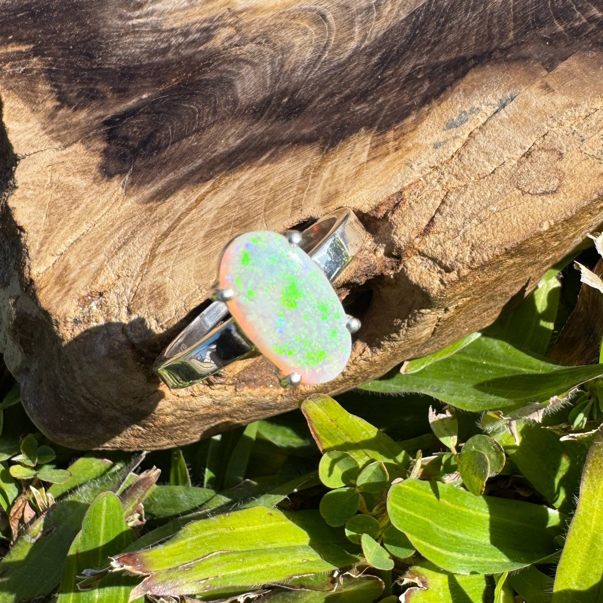 Radiant Pastures ~ 2.2ct SolidLightning Ridge Opal 925 Sterling Silver Ring