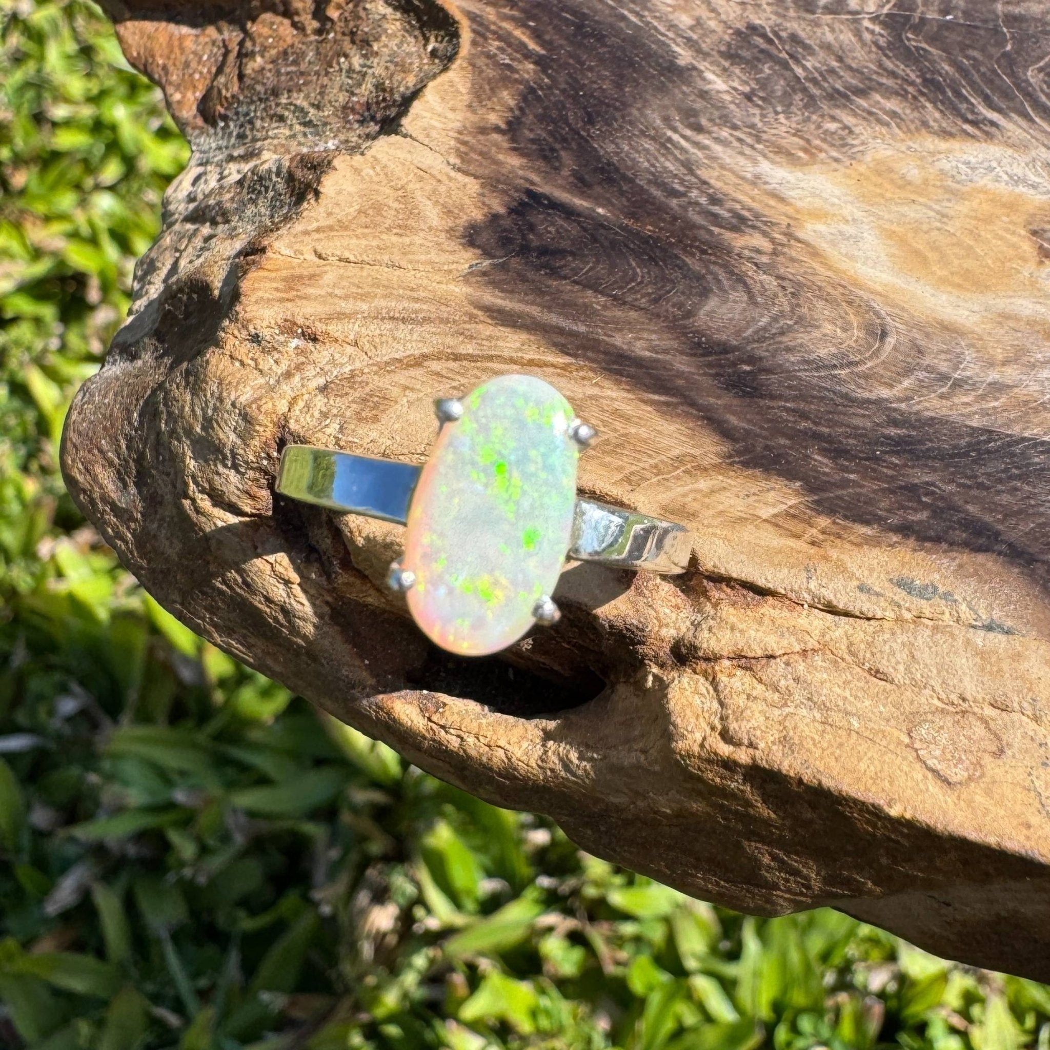 Radiant Pastures ~ 2.2ct SolidLightning Ridge Opal 925 Sterling Silver Ring