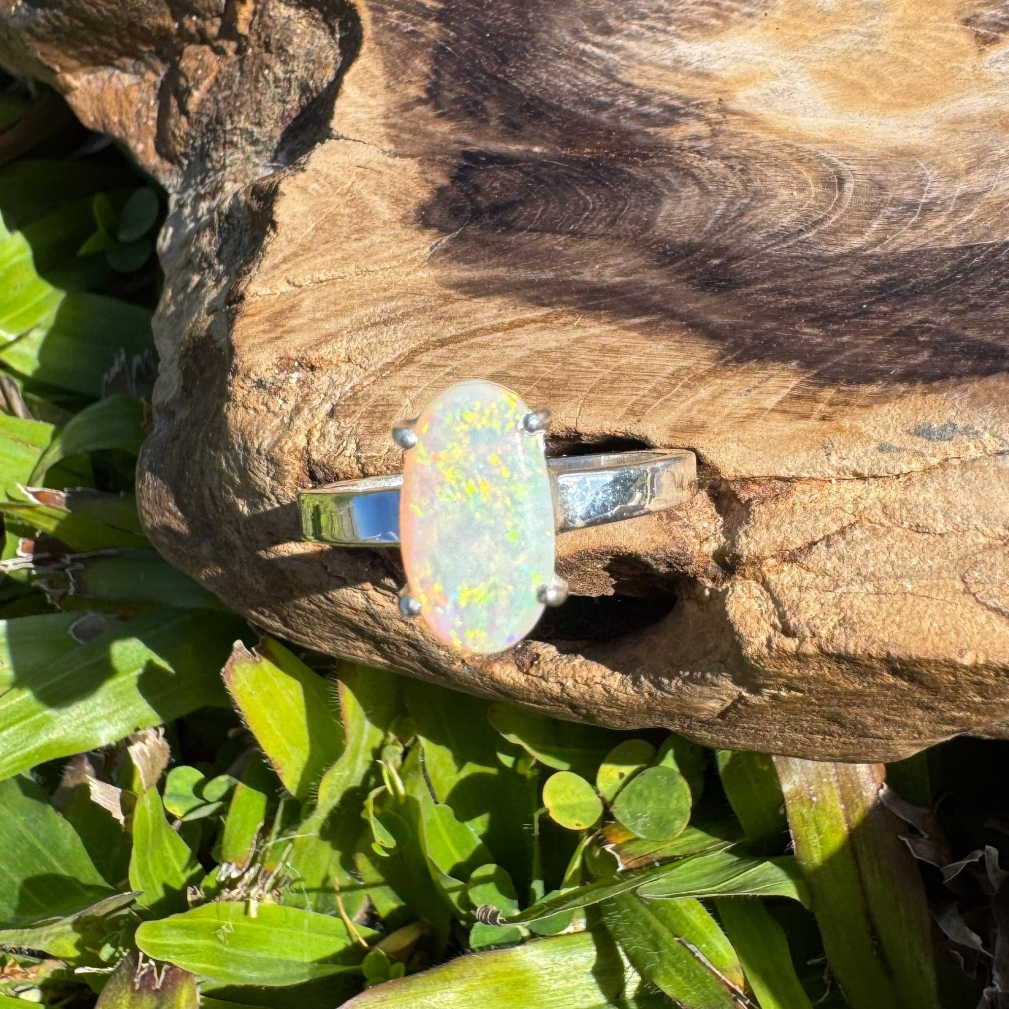 Radiant Pastures ~ 2.2ct SolidLightning Ridge Opal 925 Sterling Silver Ring