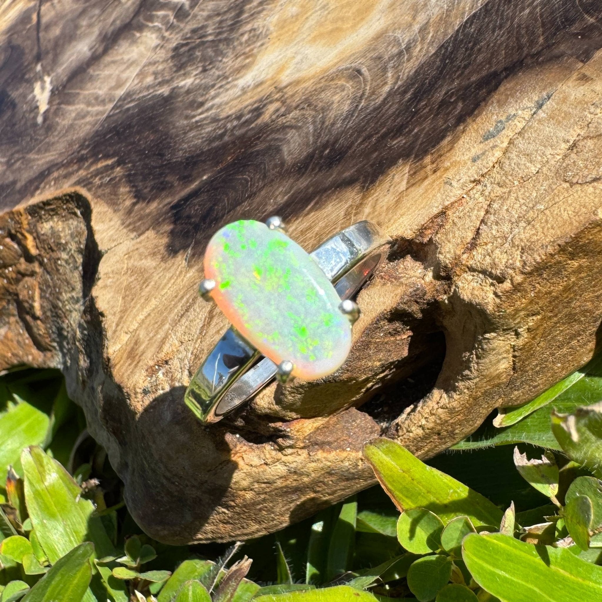 Radiant Pastures ~ 2.2ct SolidLightning Ridge Opal 925 Sterling Silver Ring