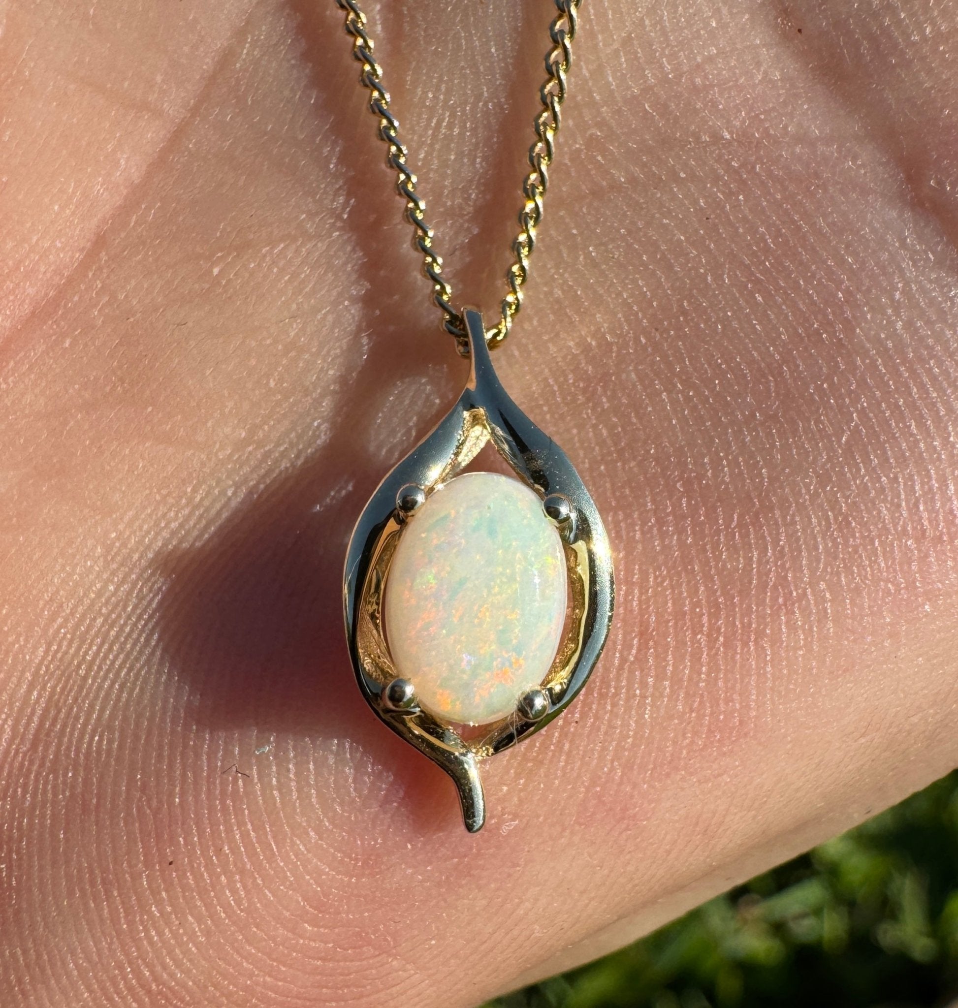 Rainbow Coast Gleam ~ 9ct Solid Gold 0.5ct Coober Pedy Opal Pendant