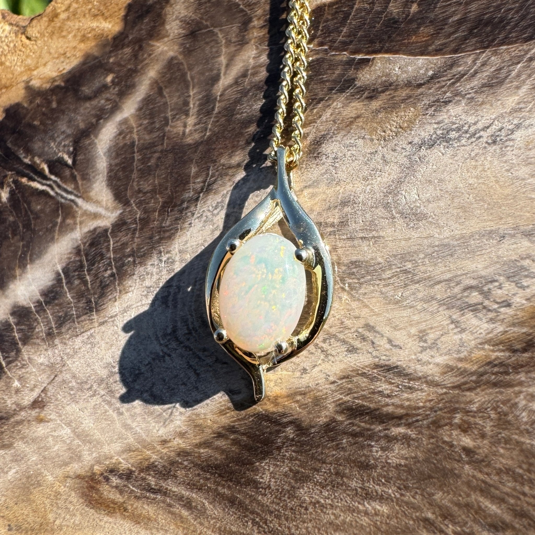 Rainbow Coast Gleam ~ 9ct Solid Gold 0.5ct Coober Pedy Opal Pendant