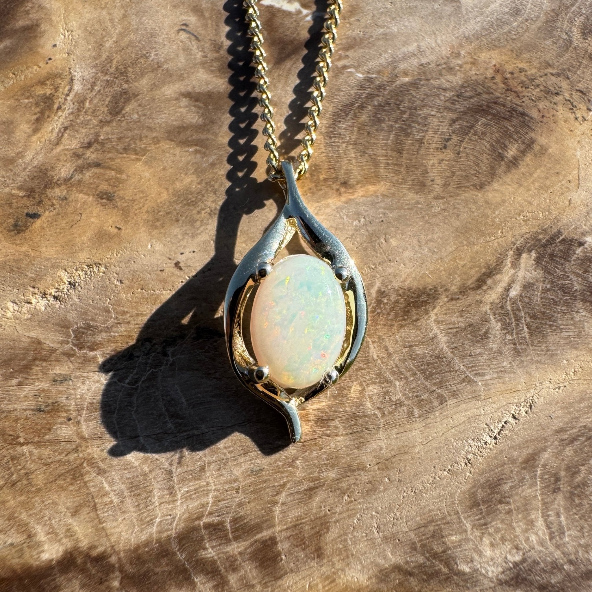 Rainbow Coast Gleam ~ 9ct Solid Gold 0.5ct Coober Pedy Opal Pendant