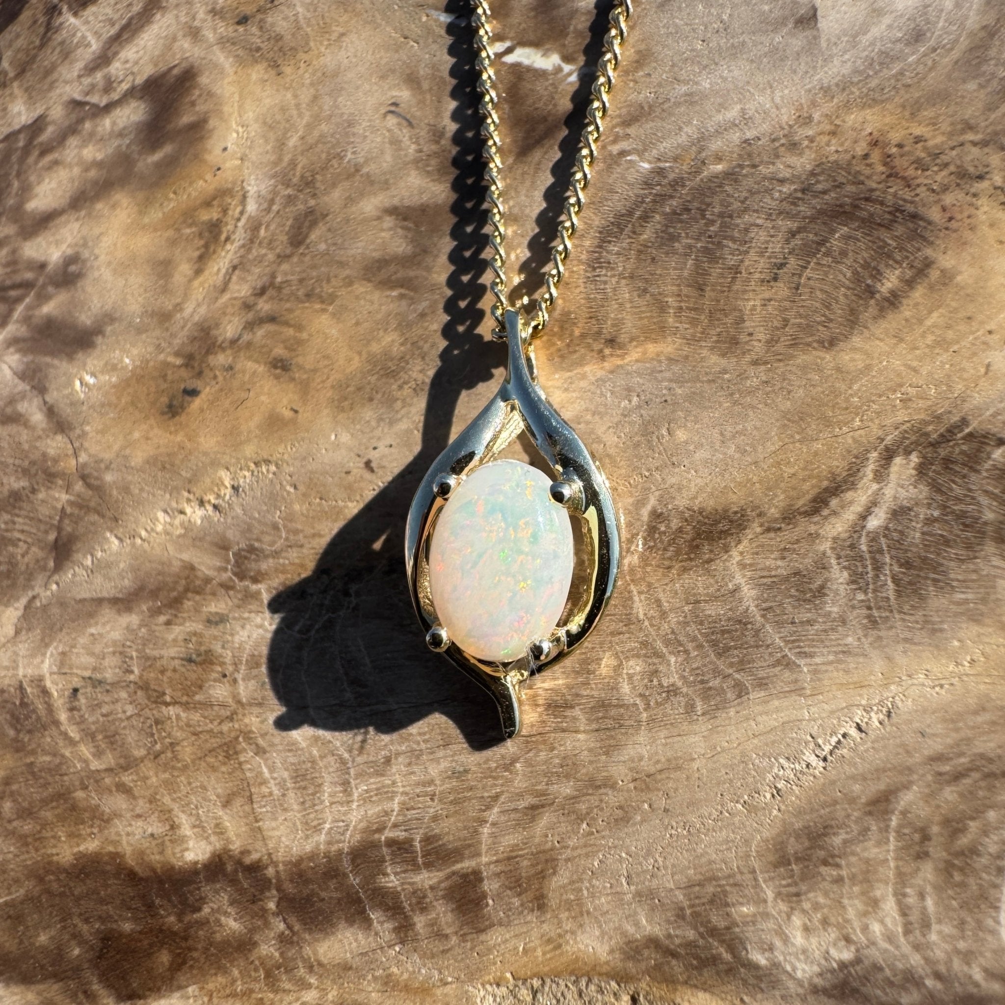 Rainbow Coast Gleam ~ 9ct Solid Gold 0.5ct Coober Pedy Opal Pendant