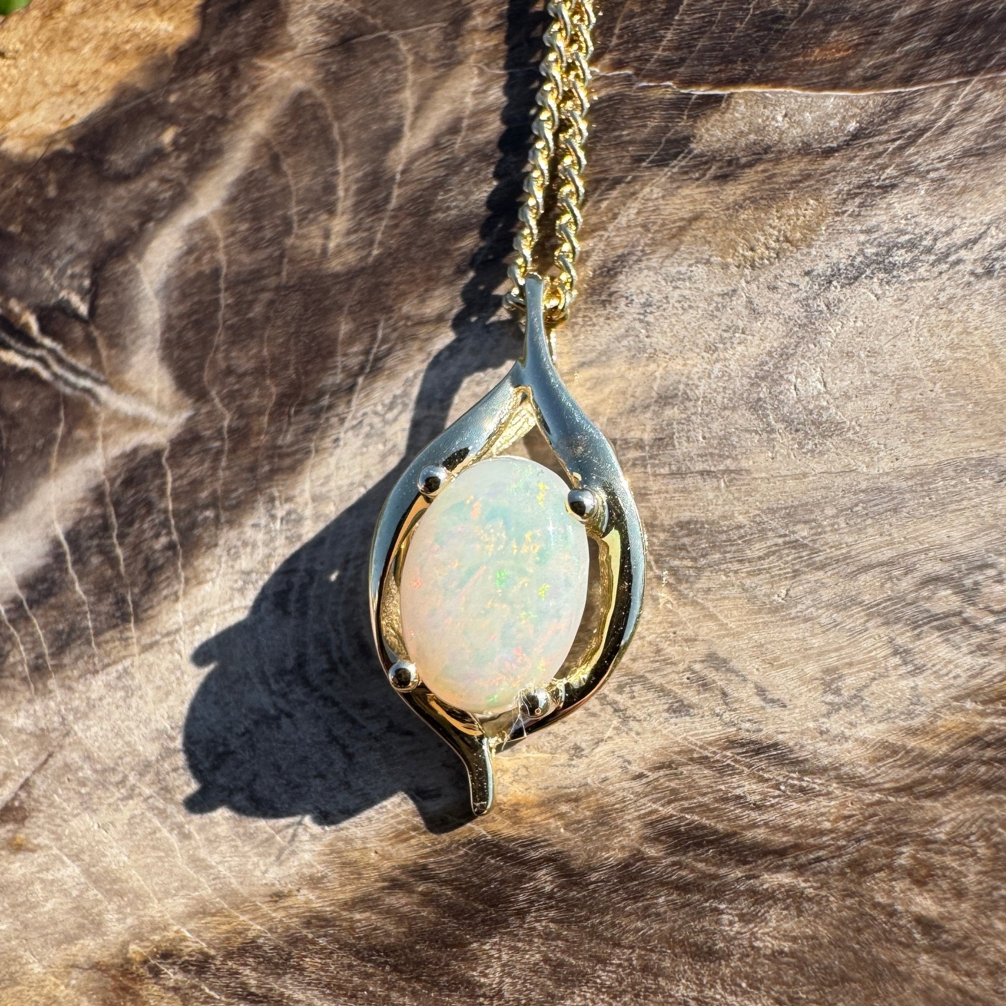 Rainbow Coast Gleam ~ 9ct Solid Gold 0.5ct Coober Pedy Opal Pendant
