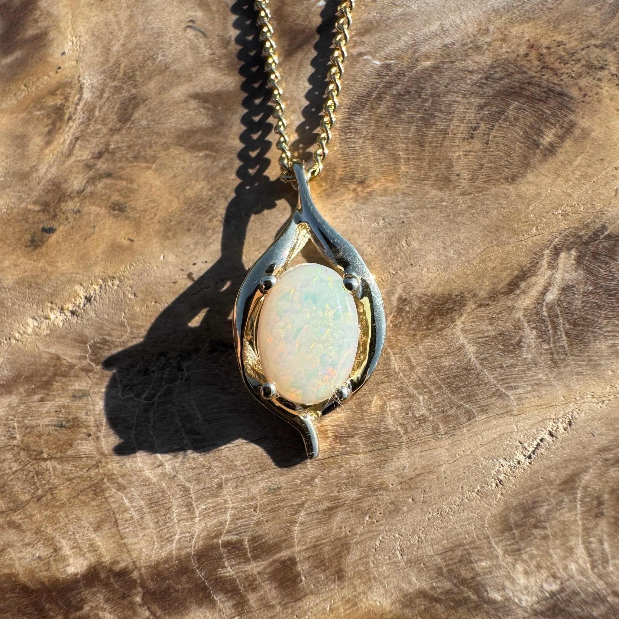 Rainbow Coast Gleam ~ 9ct Solid Gold 0.5ct Coober Pedy Opal Pendant