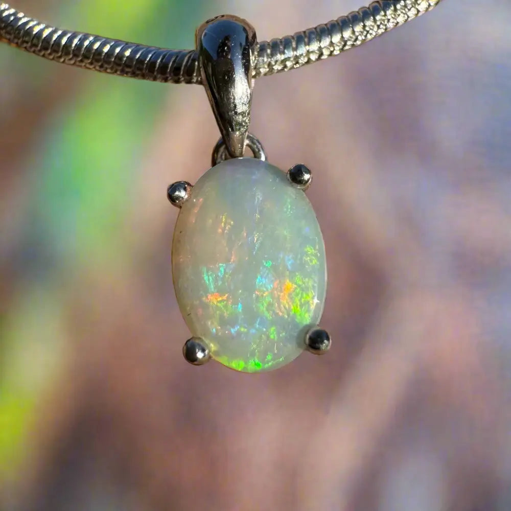 ’Rainbow’ ~ Handcrafted 0.8ct Solid Coober Pedy Opal 925 Sterling Silver Pendant Necklace