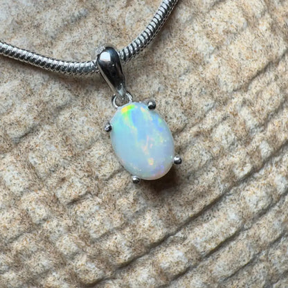 ’Rainbow’ ~ Handcrafted 0.8ct Solid Coober Pedy Opal 925 Sterling Silver Pendant Necklace