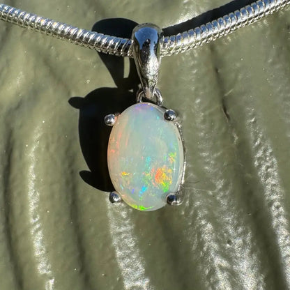 ’Rainbow’ ~ Handcrafted 0.8ct Solid Coober Pedy Opal 925 Sterling Silver Pendant Necklace
