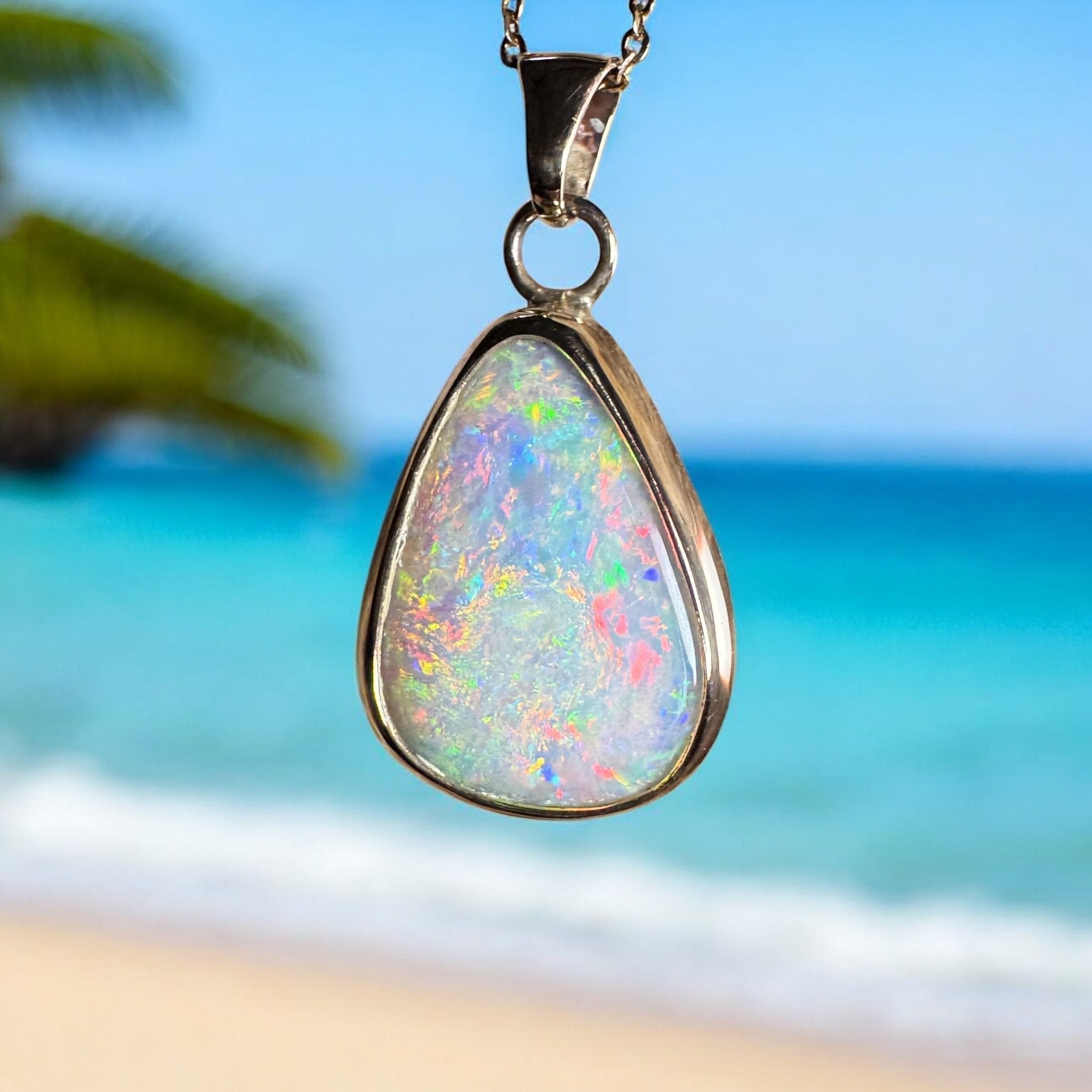 Rainbow Range ~ 5.7ct Solid Coober Pedy Opal 9ct Australian Gold Pendant