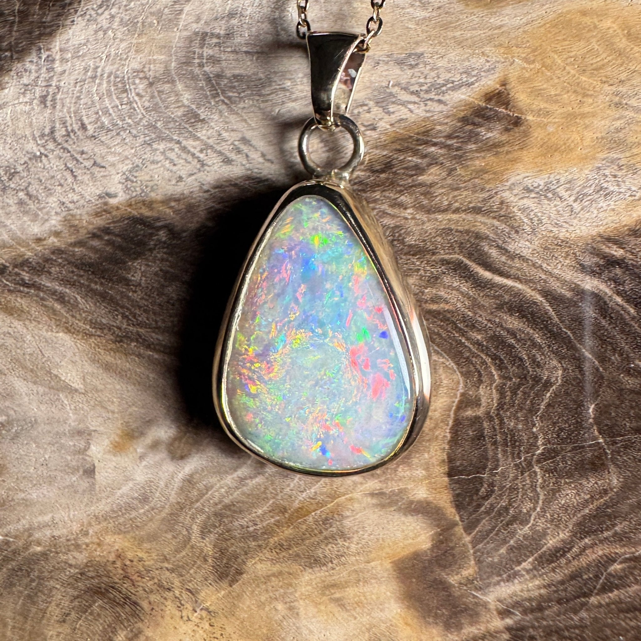 Rainbow Range ~ 5.7ct Solid Coober Pedy Opal 9ct Australian Gold Pendant