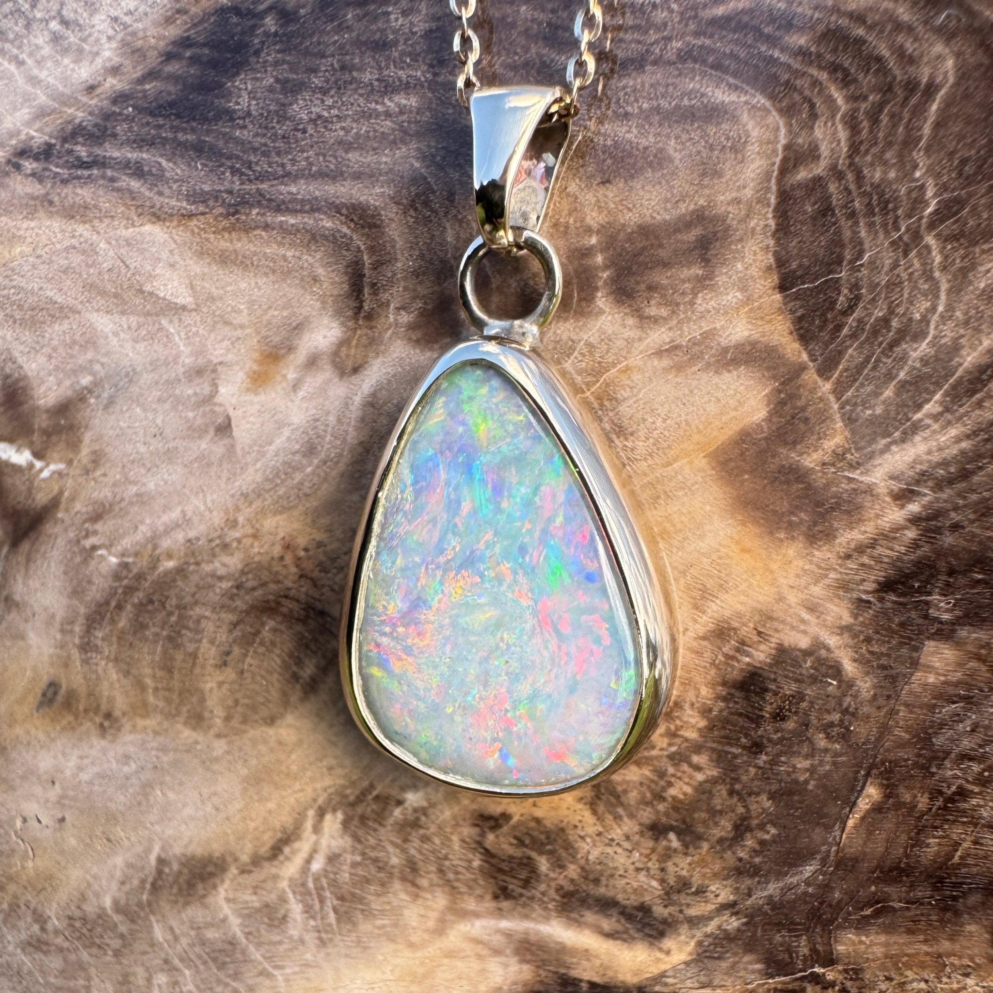 Rainbow Range ~ 5.7ct Solid Coober Pedy Opal 9ct Australian Gold Pendant