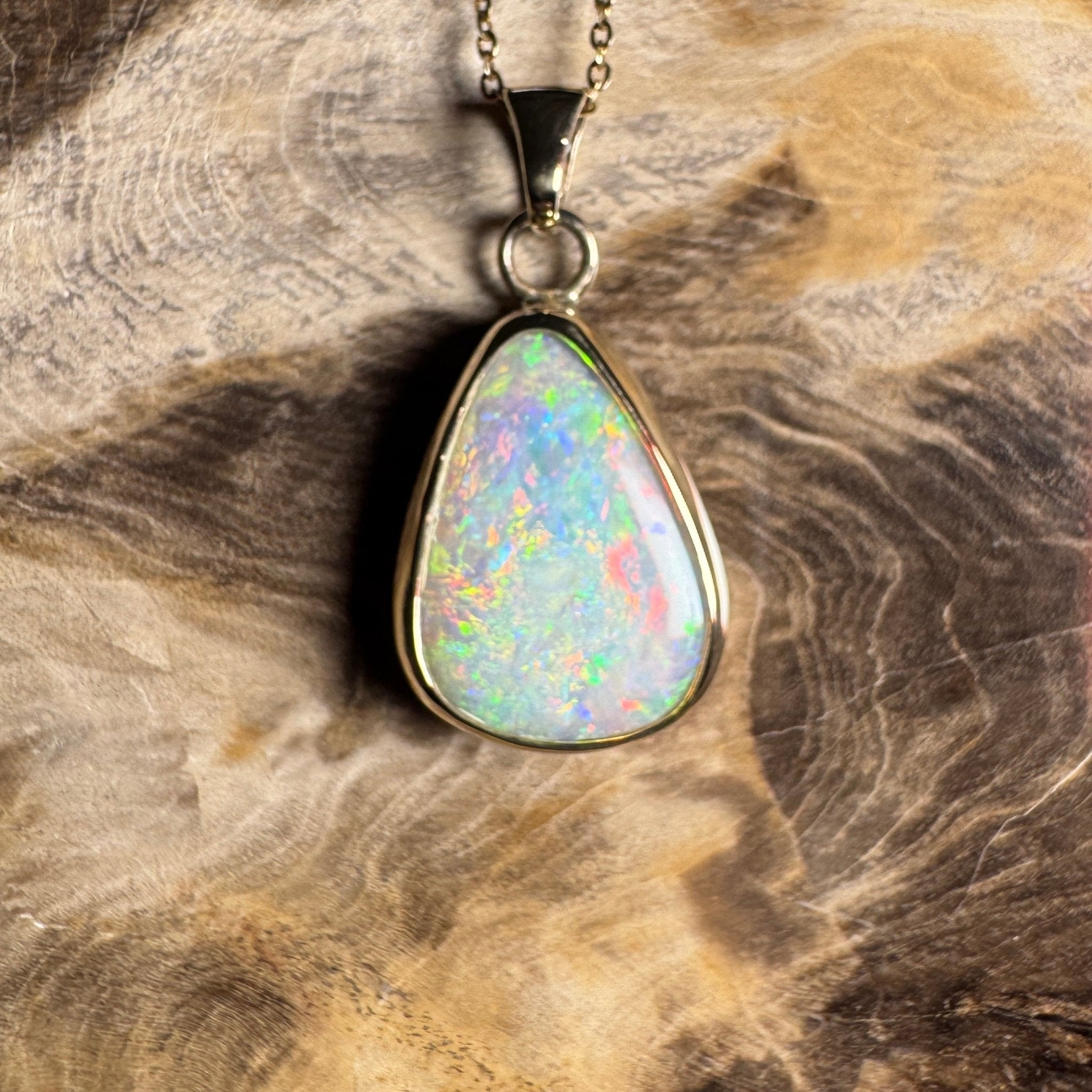 Rainbow Range ~ 5.7ct Solid Coober Pedy Opal 9ct Australian Gold Pendant