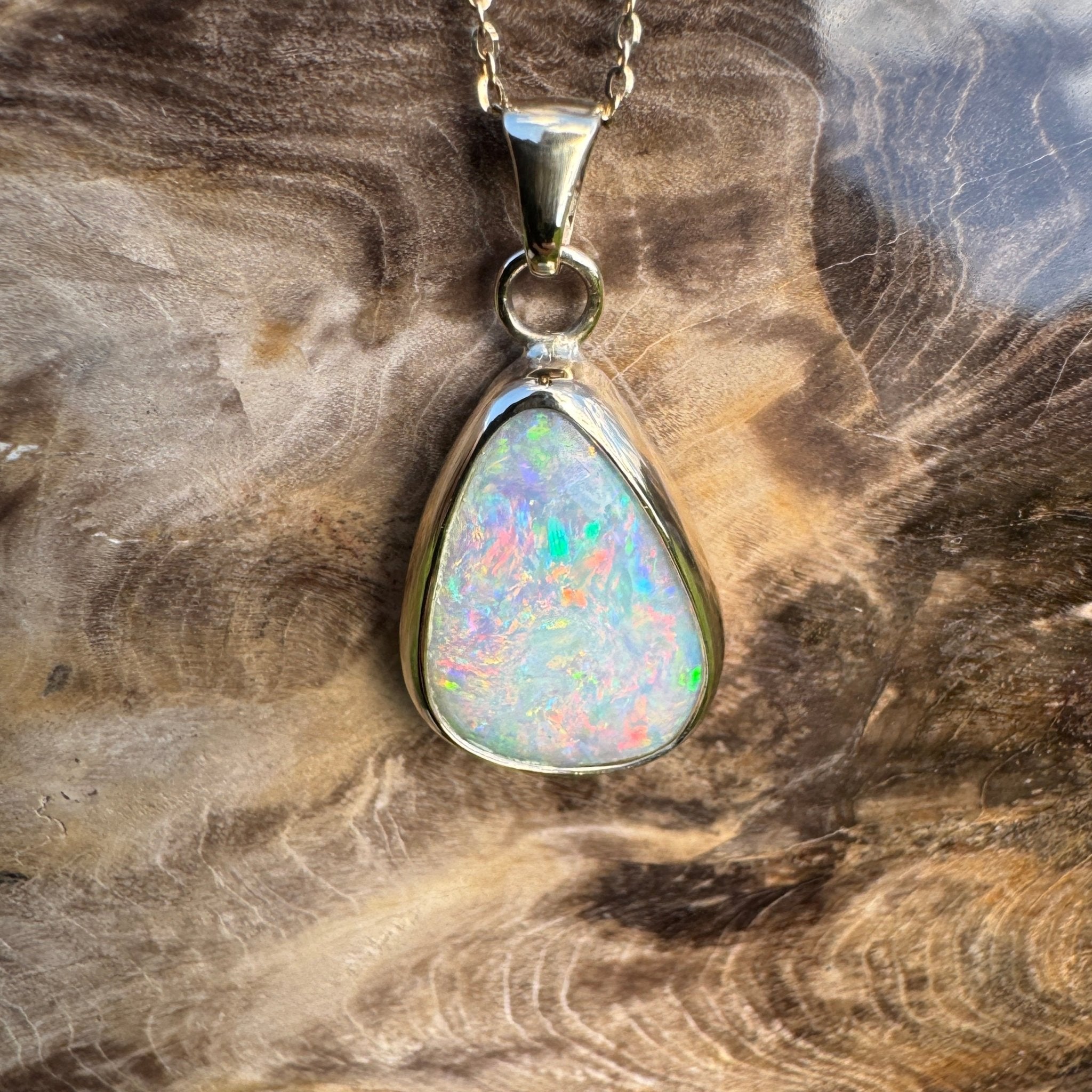 Rainbow Range ~ 5.7ct Solid Coober Pedy Opal 9ct Australian Gold Pendant