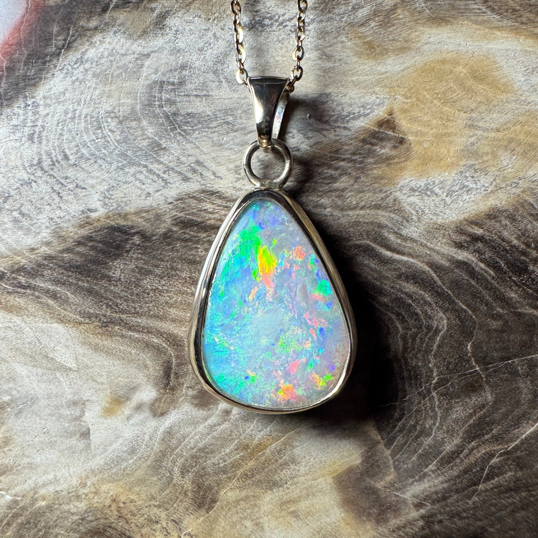 Rainbow Range ~ 5.7ct Solid Coober Pedy Opal 9ct Australian Gold Pendant