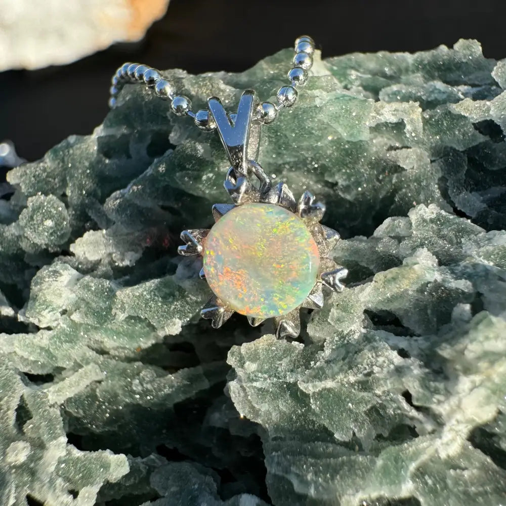 ’Rainbow Ridge’ ~ Handcrafted 0.8ct Solid Lightning Ridge Opal 925 Sterling Silver Pendant Necklace