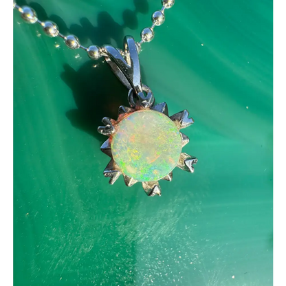 ’Rainbow Ridge’ ~ Handcrafted 0.8ct Solid Lightning Ridge Opal 925 Sterling Silver Pendant Necklace