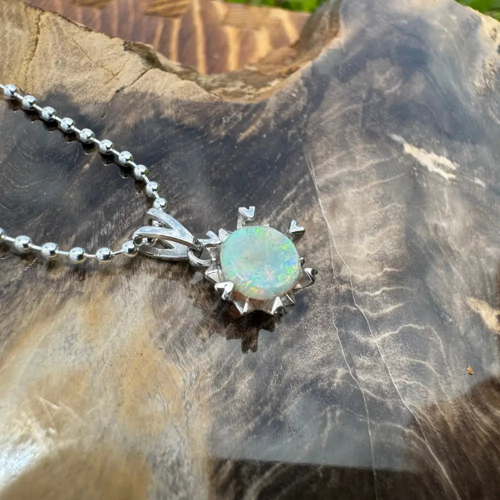 ’Rainbow Ridge’ ~ Handcrafted 0.8ct Solid Lightning Ridge Opal 925 Sterling Silver Pendant Necklace