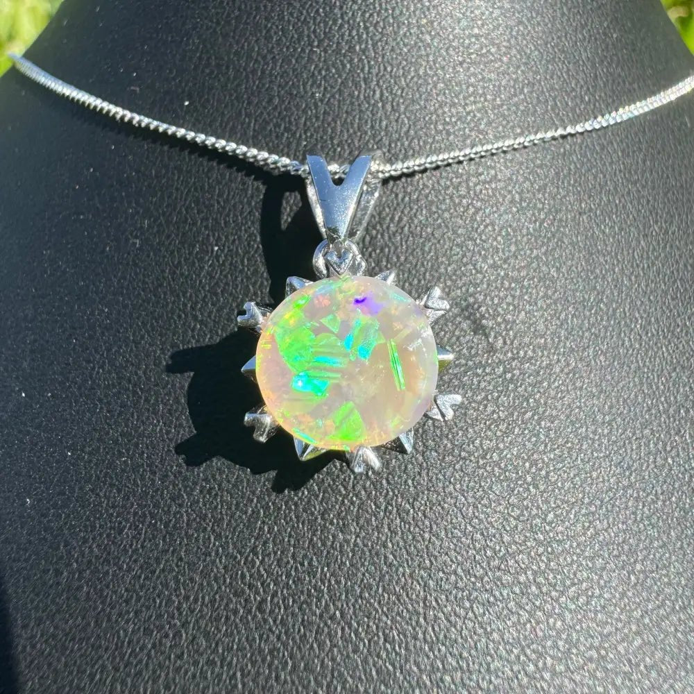 'Rainfall Glow' ~ Handcrafted 2.5ct Solid Lightning Ridge Opal 925 Sterling Silver Pendant Necklace