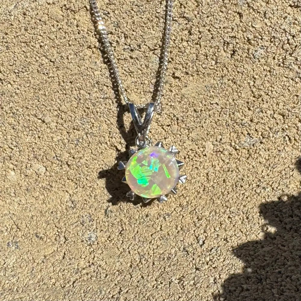 'Rainfall Glow' ~ Handcrafted 2.5ct Solid Lightning Ridge Opal 925 Sterling Silver Pendant Necklace
