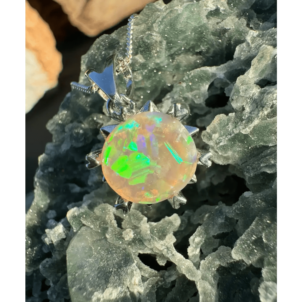'Rainfall Glow' ~ Handcrafted 2.5ct Solid Lightning Ridge Opal 925 Sterling Silver Pendant Necklace