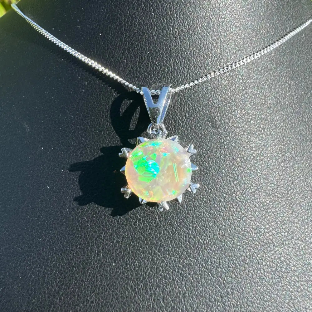 'Rainfall Glow' ~ Handcrafted 2.5ct Solid Lightning Ridge Opal 925 Sterling Silver Pendant Necklace