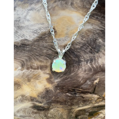 ’Rainforest Dew’ ~ Handcrafted 1.2ct Solid Coober Pedy Opal 925 Sterling Silver Pendant Necklace