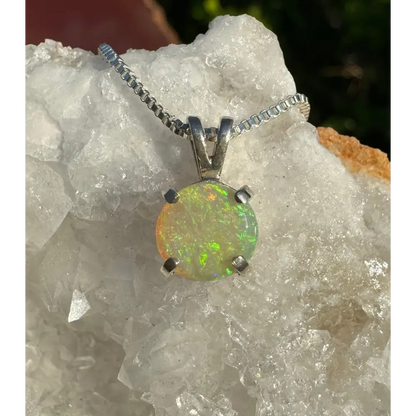 ’Rainforest Dew’ ~ Handcrafted 1.2ct Solid Coober Pedy Opal 925 Sterling Silver Pendant Necklace