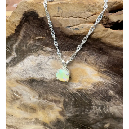 ’Rainforest Dew’ ~ Handcrafted 1.2ct Solid Coober Pedy Opal 925 Sterling Silver Pendant Necklace