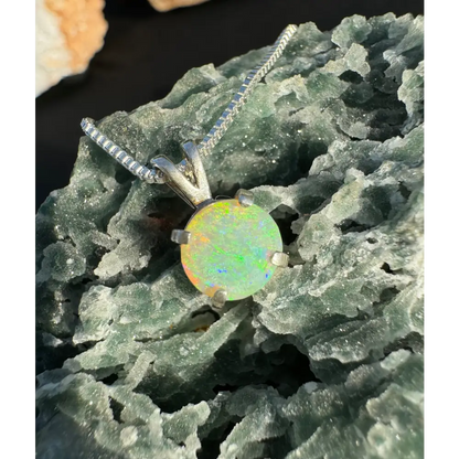 ’Rainforest Dew’ ~ Handcrafted 1.2ct Solid Coober Pedy Opal 925 Sterling Silver Pendant Necklace