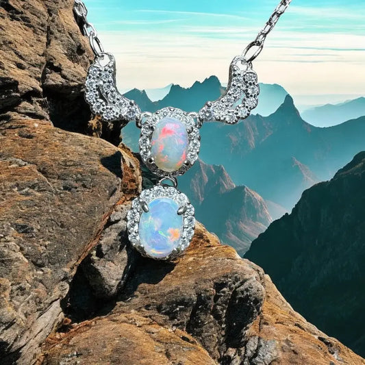 Opal and diamond necklace from Red Centre Radiance handcrafted sterling silver jewelry