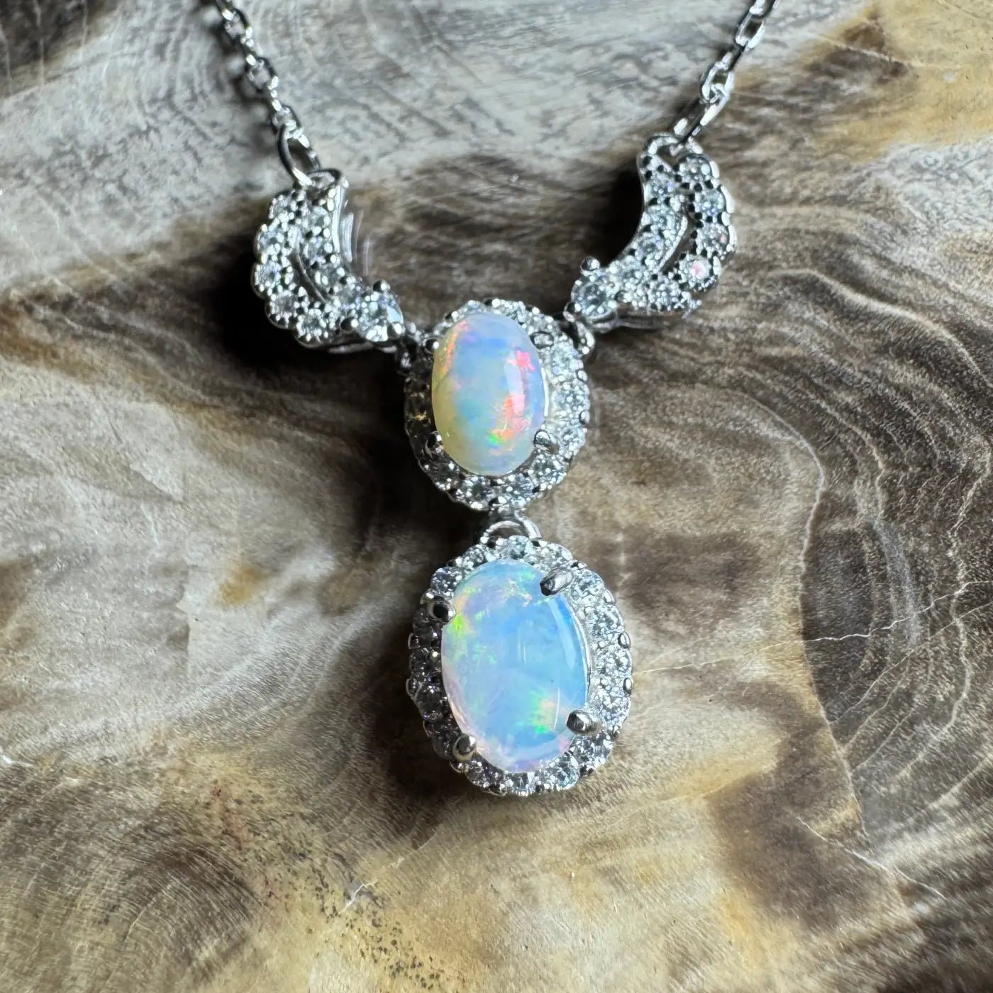 ‘Red Centre Radiance' ~ Handcrafted 0.9ct Solid Coober Pedy Opal and Cubic Zirconia 925 Sterling Silver Necklace