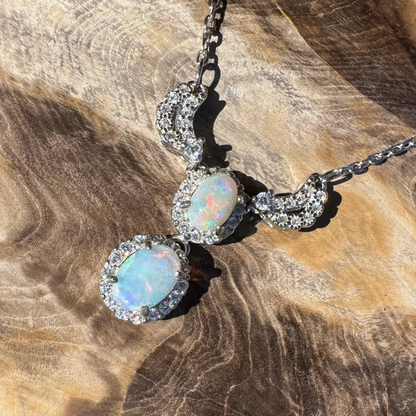 ‘Red Centre Radiance' ~ Handcrafted 0.9ct Solid Coober Pedy Opal and Cubic Zirconia 925 Sterling Silver Necklace