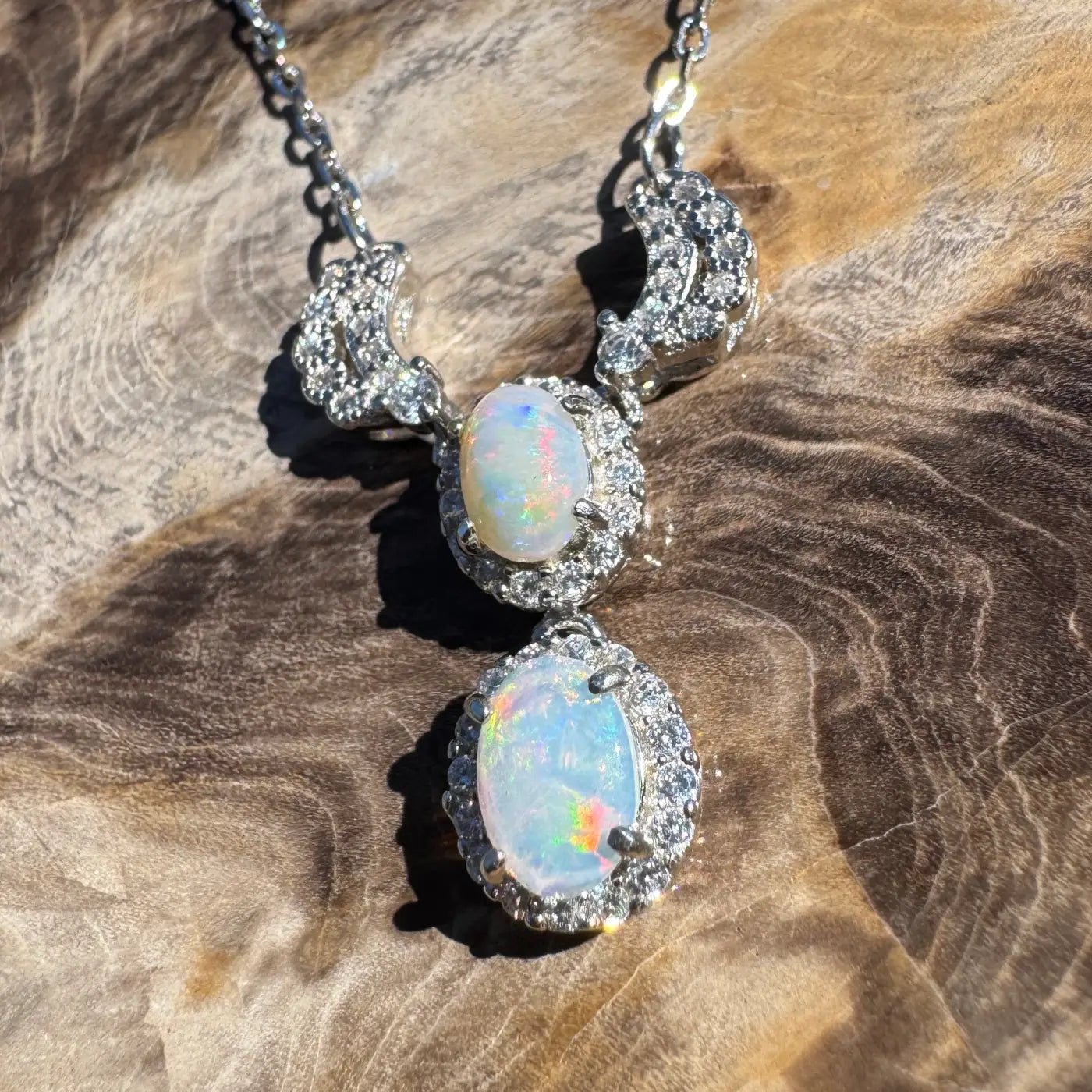 ‘Red Centre Radiance' ~ Handcrafted 0.9ct Solid Coober Pedy Opal and Cubic Zirconia 925 Sterling Silver Necklace