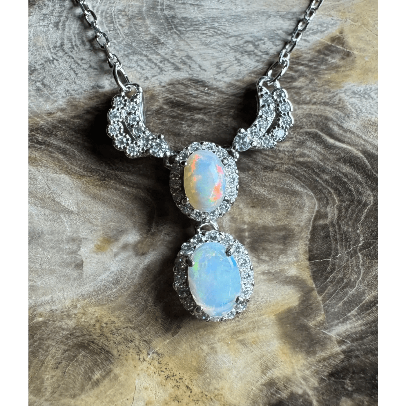 ‘Red Centre Radiance' ~ Handcrafted 0.9ct Solid Coober Pedy Opal and Cubic Zirconia 925 Sterling Silver Necklace