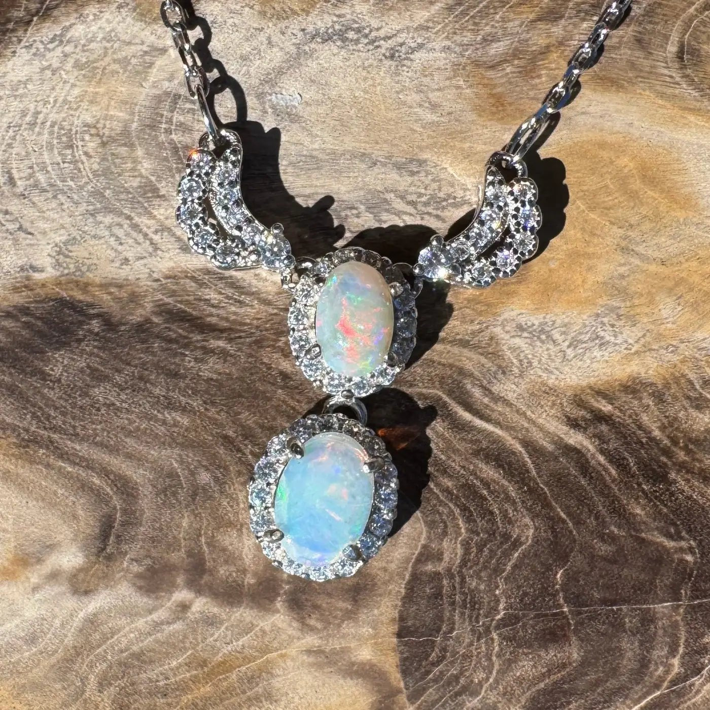 ‘Red Centre Radiance' ~ Handcrafted 0.9ct Solid Coober Pedy Opal and Cubic Zirconia 925 Sterling Silver Necklace