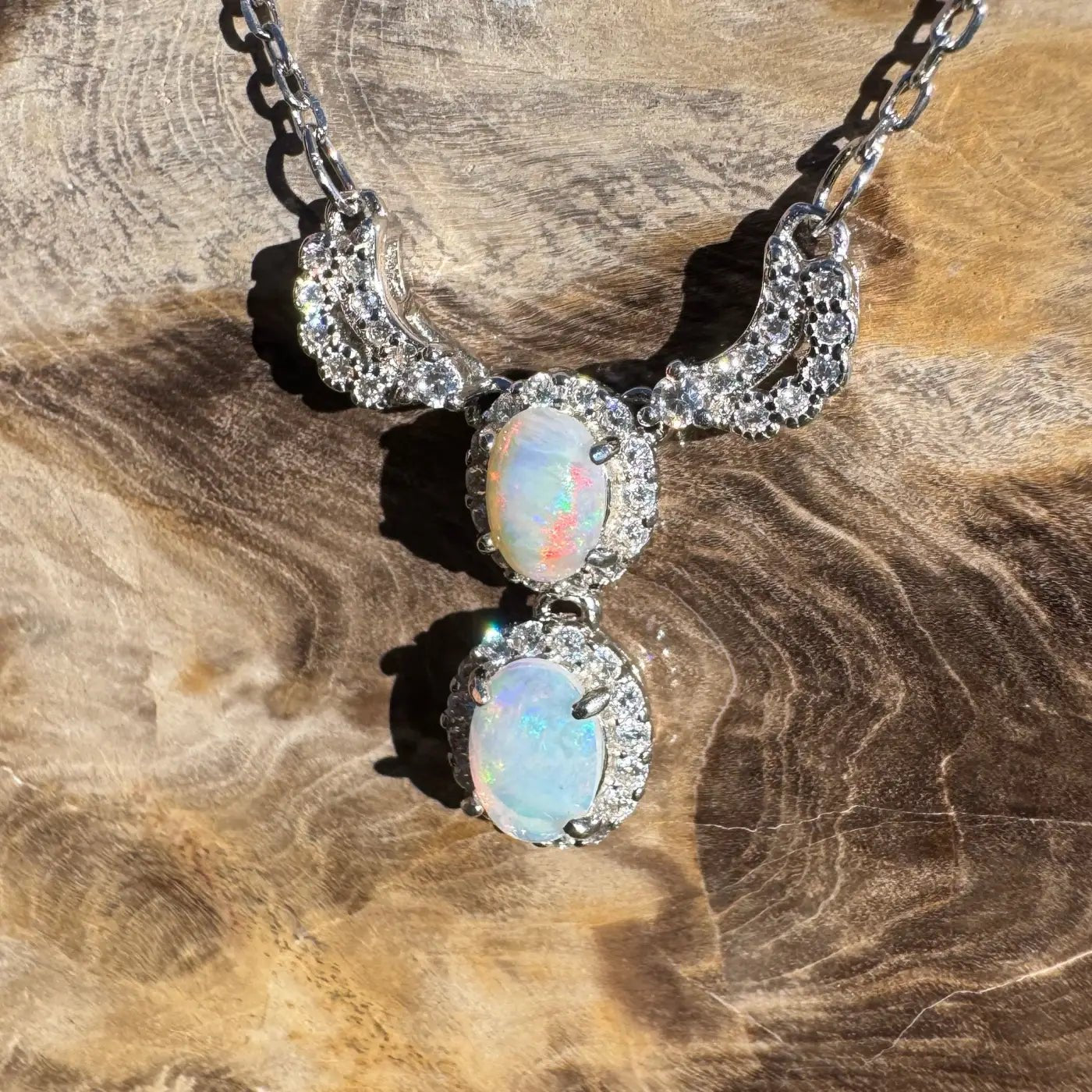‘Red Centre Radiance' ~ Handcrafted 0.9ct Solid Coober Pedy Opal and Cubic Zirconia 925 Sterling Silver Necklace