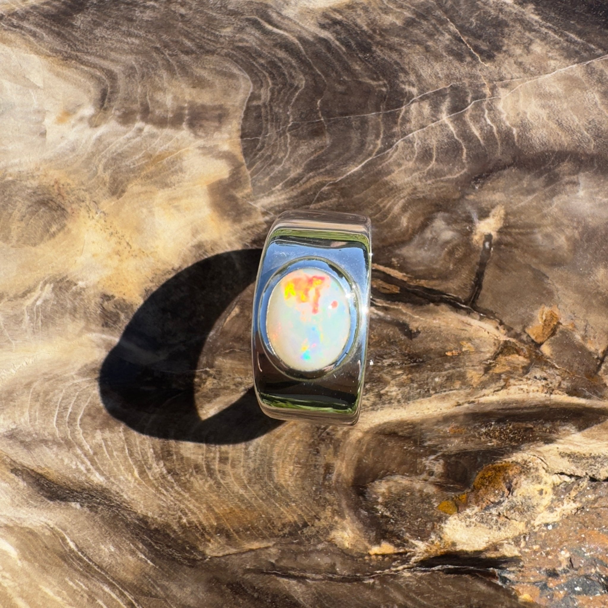 Red Centre Spirit ~ 0.7ct Solid Coober Pedy Opal 925 Silver Ring