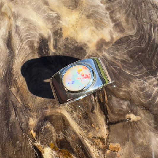 Red Centre Spirit ~ 0.7ct Solid Coober Pedy Opal 925 Silver Ring
