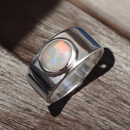 Red Centre Spirit ~ 0.7ct Solid Coober Pedy Opal 925 Silver Ring