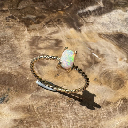 Gold twisted band Opal ring from Red Centre Sunsets with 0.5ct Coober Pedy Opal
