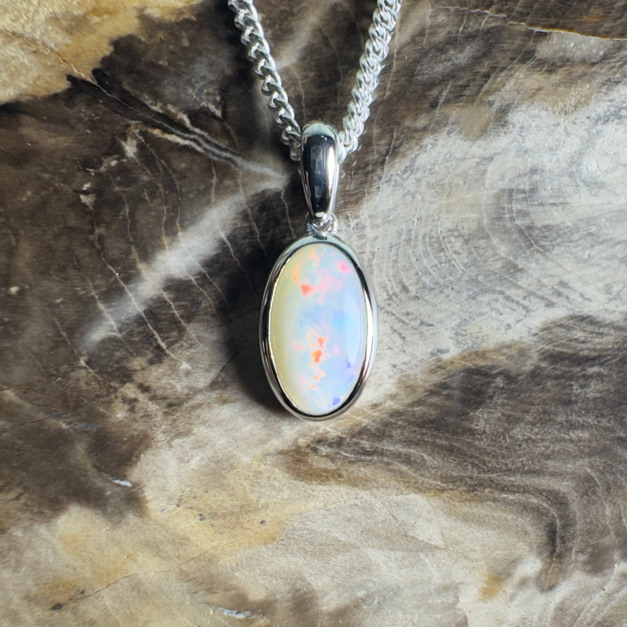 Red Centre Whisper ~ 1.35ct Coober Pedy Opal 925 Silver Pendant