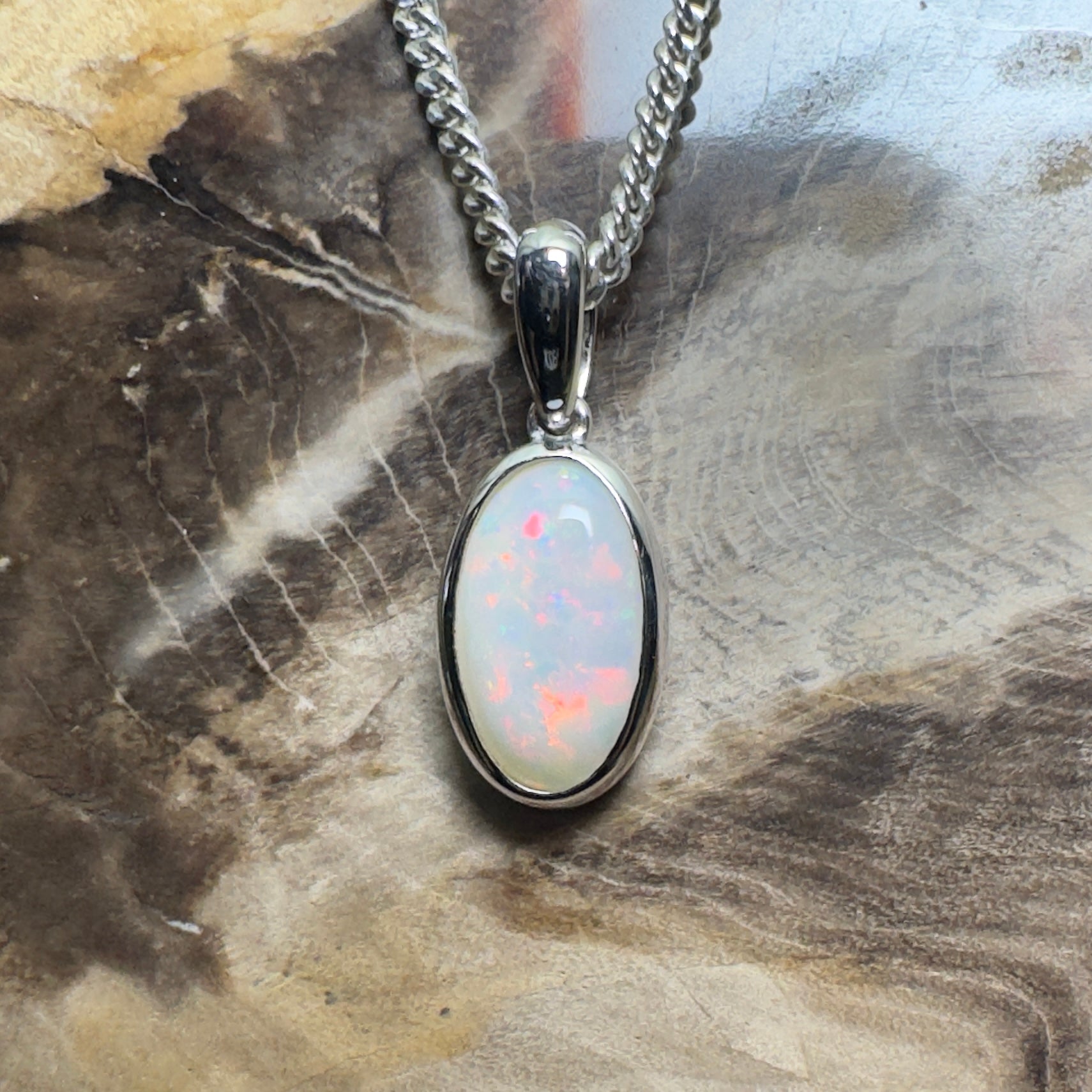 Red Centre Whisper ~ 1.35ct Coober Pedy Opal 925 Silver Pendant